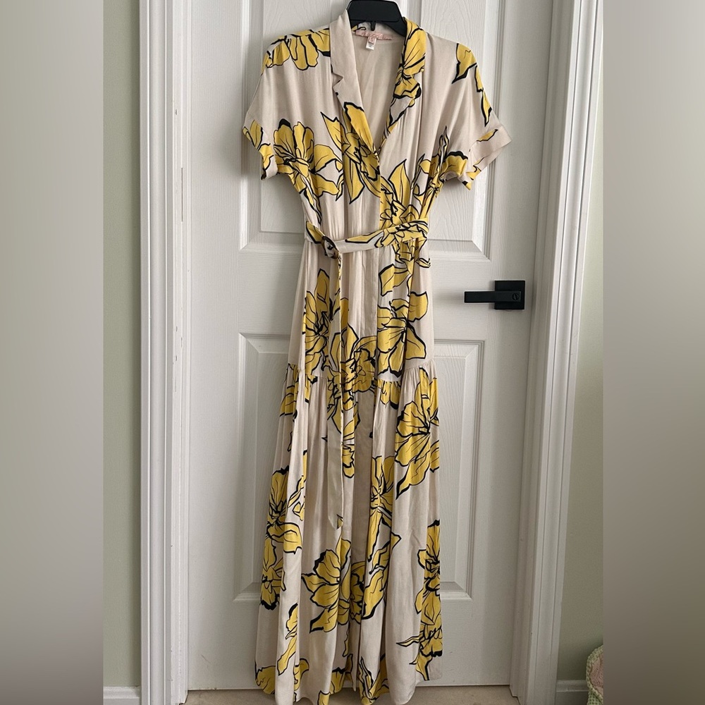 Hutch Cream Maxi Wrap Dress with Yellow Floral Print